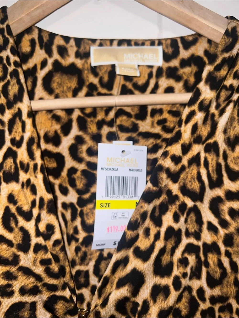 ❤️‍🔥💕 Michael kors Leopard Print V-Neck Long Sleeve Dress - Brown